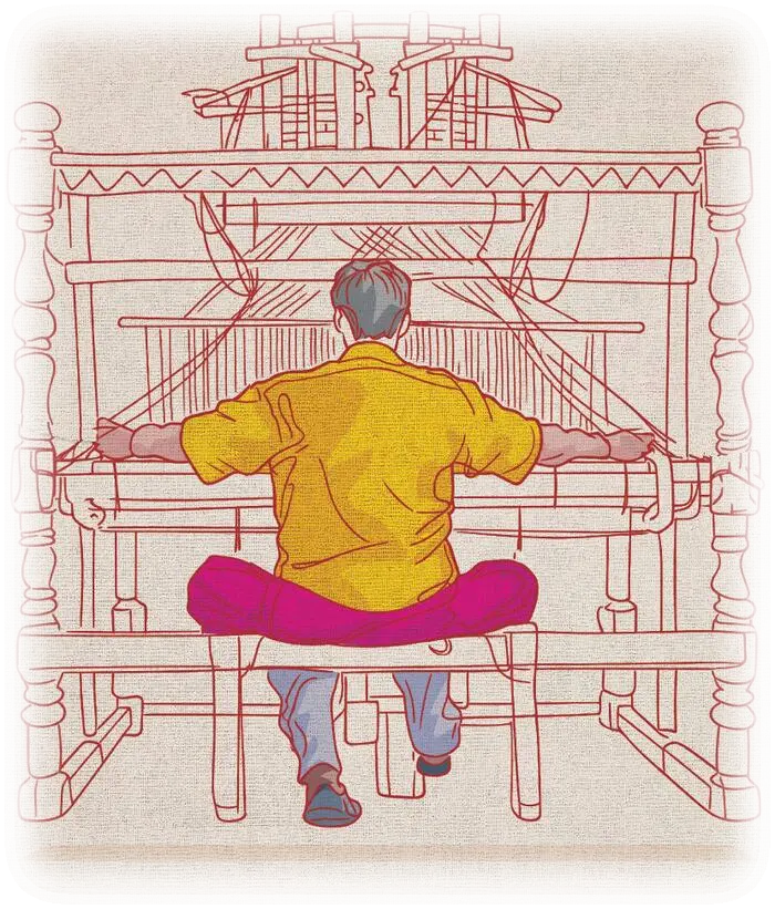 A weaver at a traditional handloom