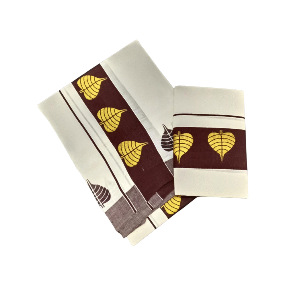 Ramsons Cotton Set Mundu with 3-inch Kattikkara Print - RM4 Brown