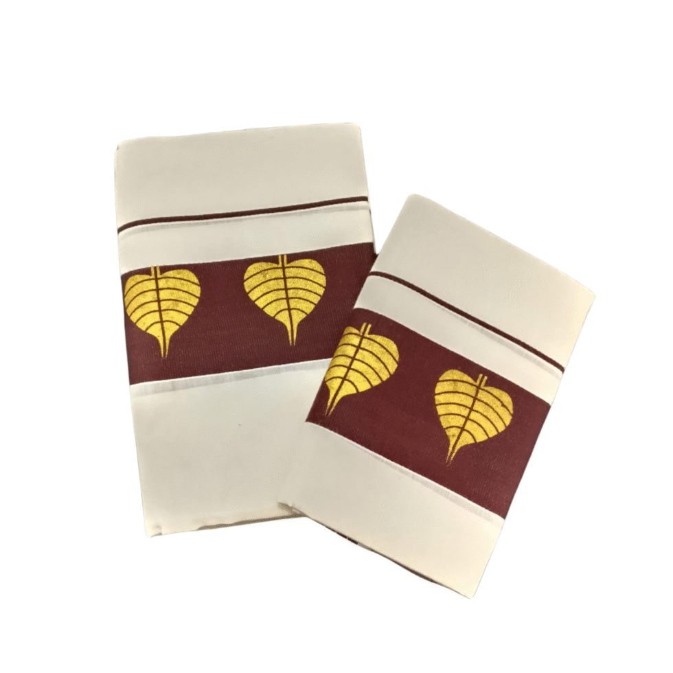Ramsons Cotton Set Mundu with 3-inch Kattikkara Print - RM4 Brown