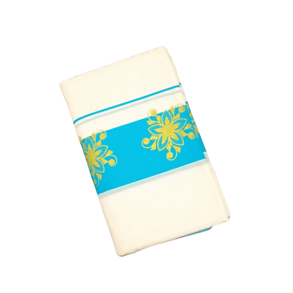Ramsons-Cotton-Set-Mundu-with-3-inch-Kattikkara-Print-RM4-Cyan