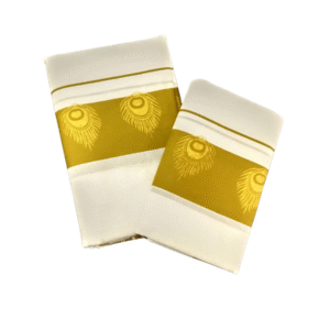 Ramsons Cotton Set Mundu with 3-inch Kattikkara Print - RM4 Mustard Yellow