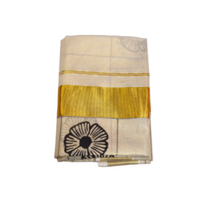 Ramsons Black Flower Printed Golden Kasavu Tissue Saree - RM2089