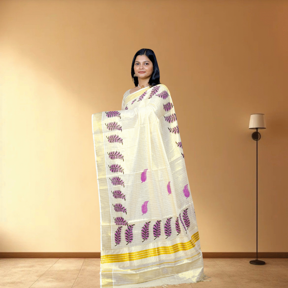 Ramsons Chitrapata Tissue Saree with Leaf Printed Design - RM4349
