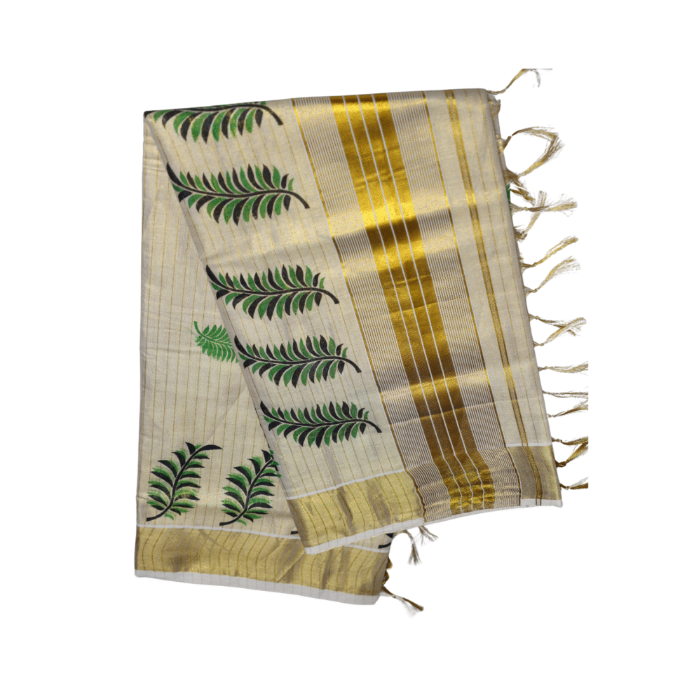Ramsons Chitrapata Tissue Saree with Leaf Printed Design - RM4349 Green
