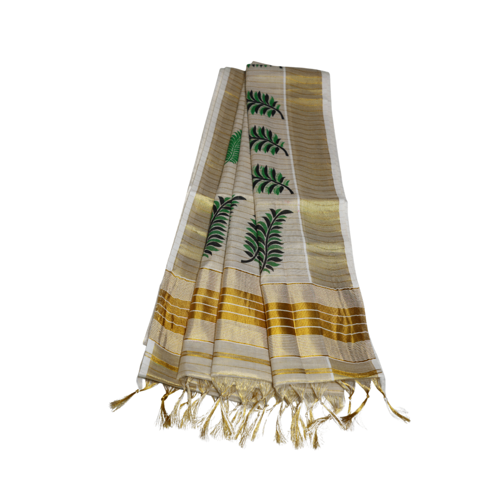 Ramsons Chitrapata Tissue Saree with Leaf Printed Design - RM4349 Green