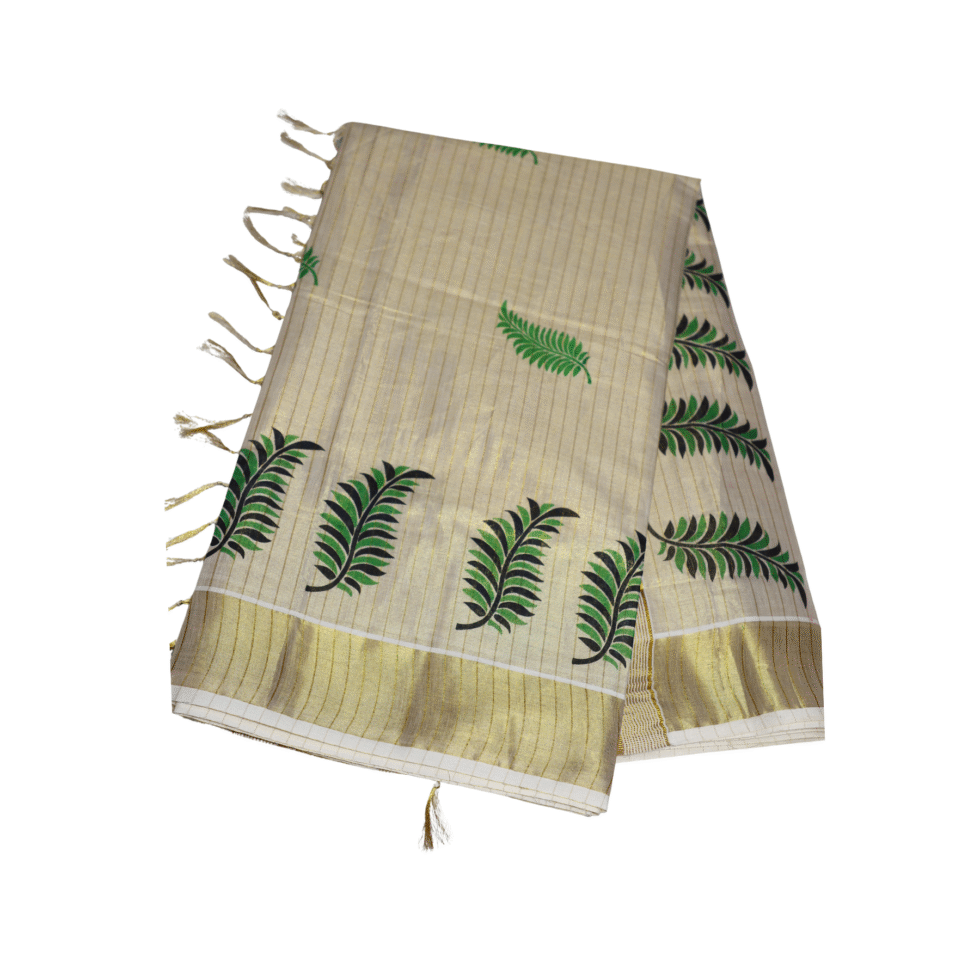 Ramsons Chitrapata Tissue Saree with Leaf Printed Design - RM4349 Green