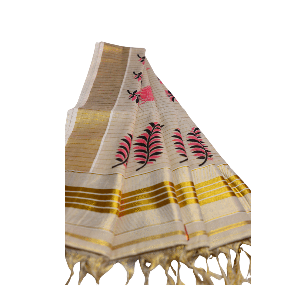 Ramsons Chitrapata Tissue Saree with Leaf Printed Design - RM4349 Pink