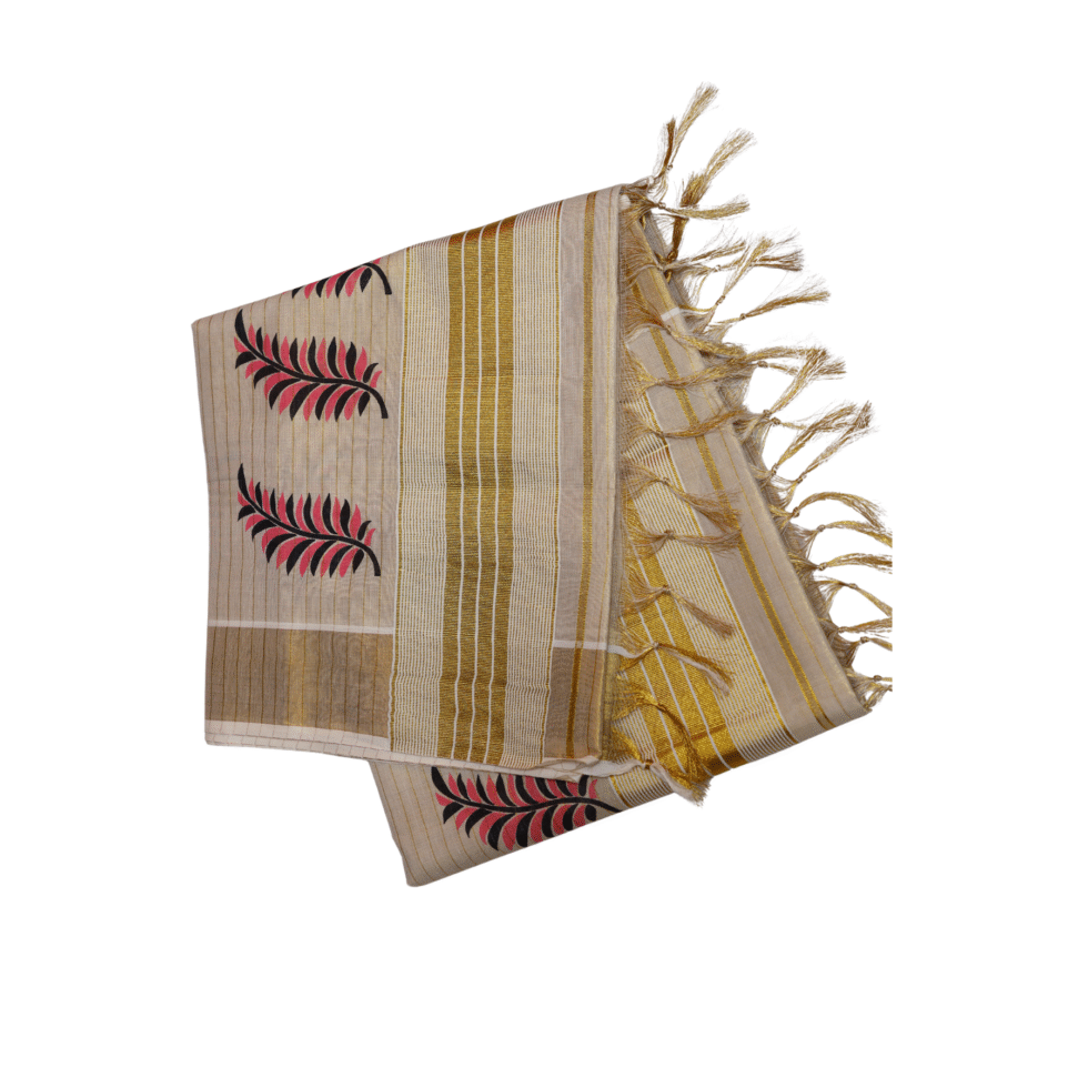 Ramsons Chitrapata Tissue Saree with Leaf Printed Design - RM4349 Pink