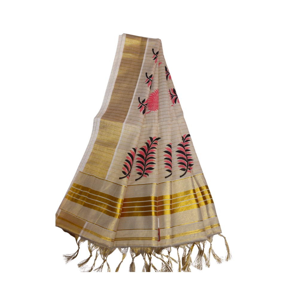 Ramsons Chitrapata Tissue Saree with Leaf Printed Design - RM4349 Pink