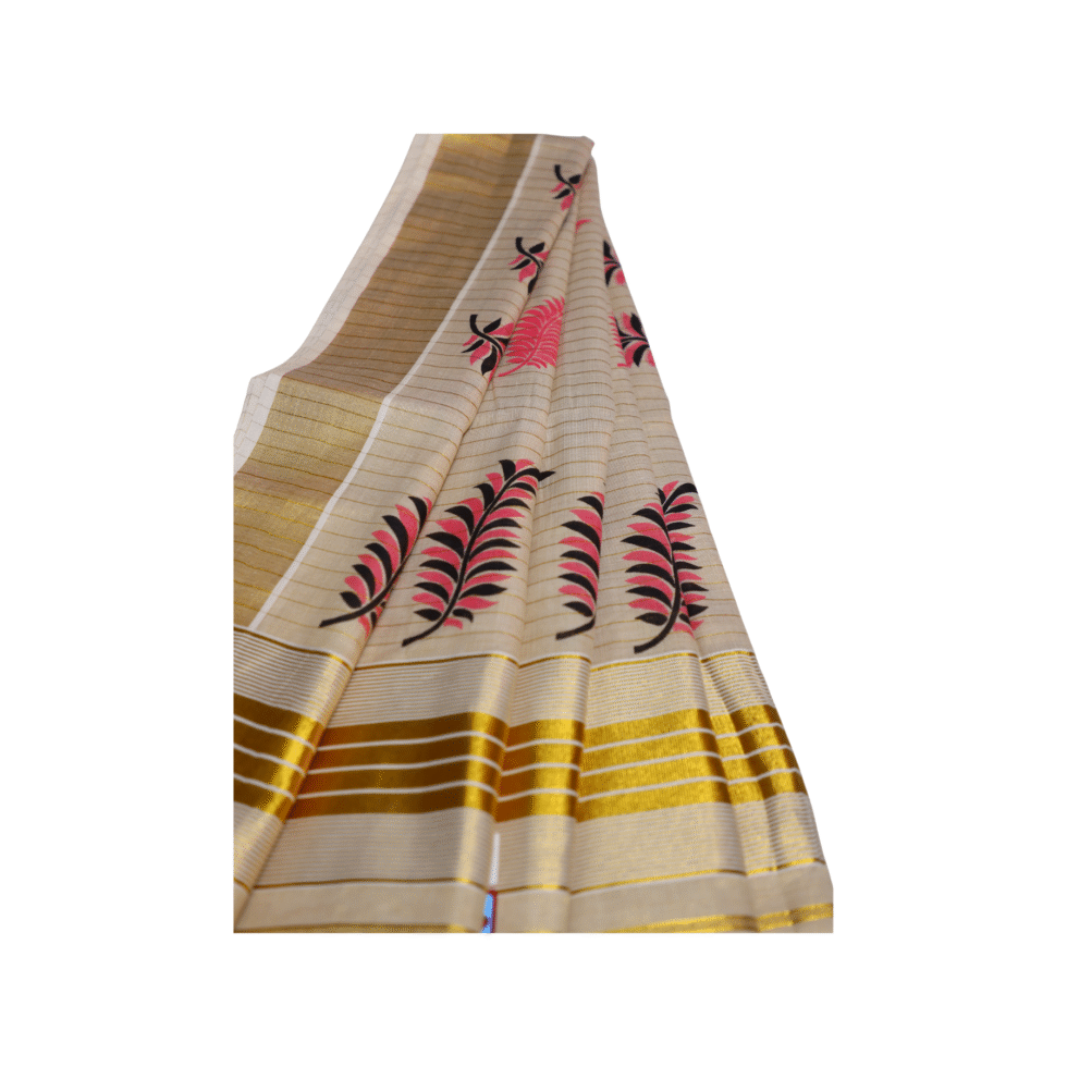 Ramsons Chitrapata Tissue Saree with Leaf Printed Design - RM4349 Pink