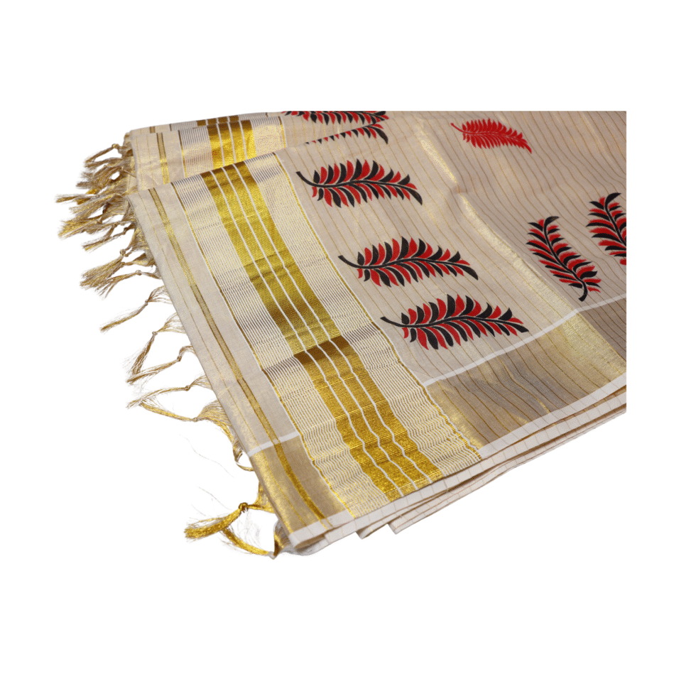 Ramsons Chitrapata Tissue Saree with Leaf Printed Design - RM4349 Red