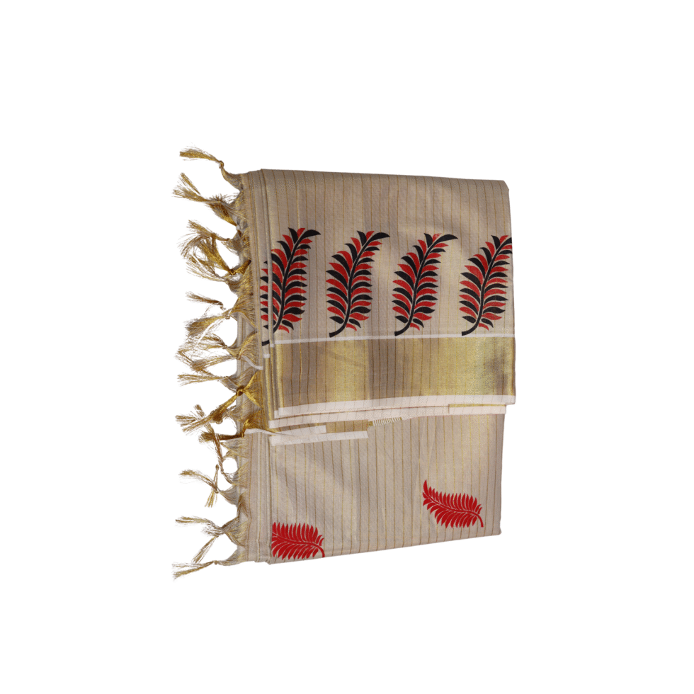 Ramsons Chitrapata Tissue Saree with Leaf Printed Design - RM4349 Red