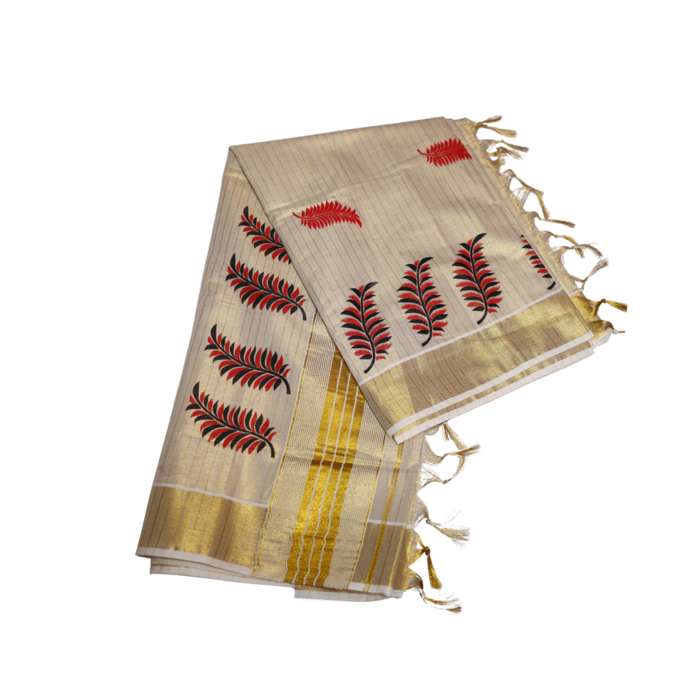 Ramsons Chitrapata Tissue Saree with Leaf Printed Design - RM4349 Red