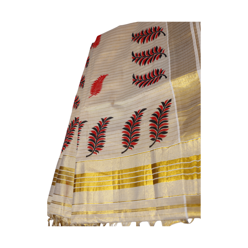 Ramsons Chitrapata Tissue Saree with Leaf Printed Design - RM4349 Red