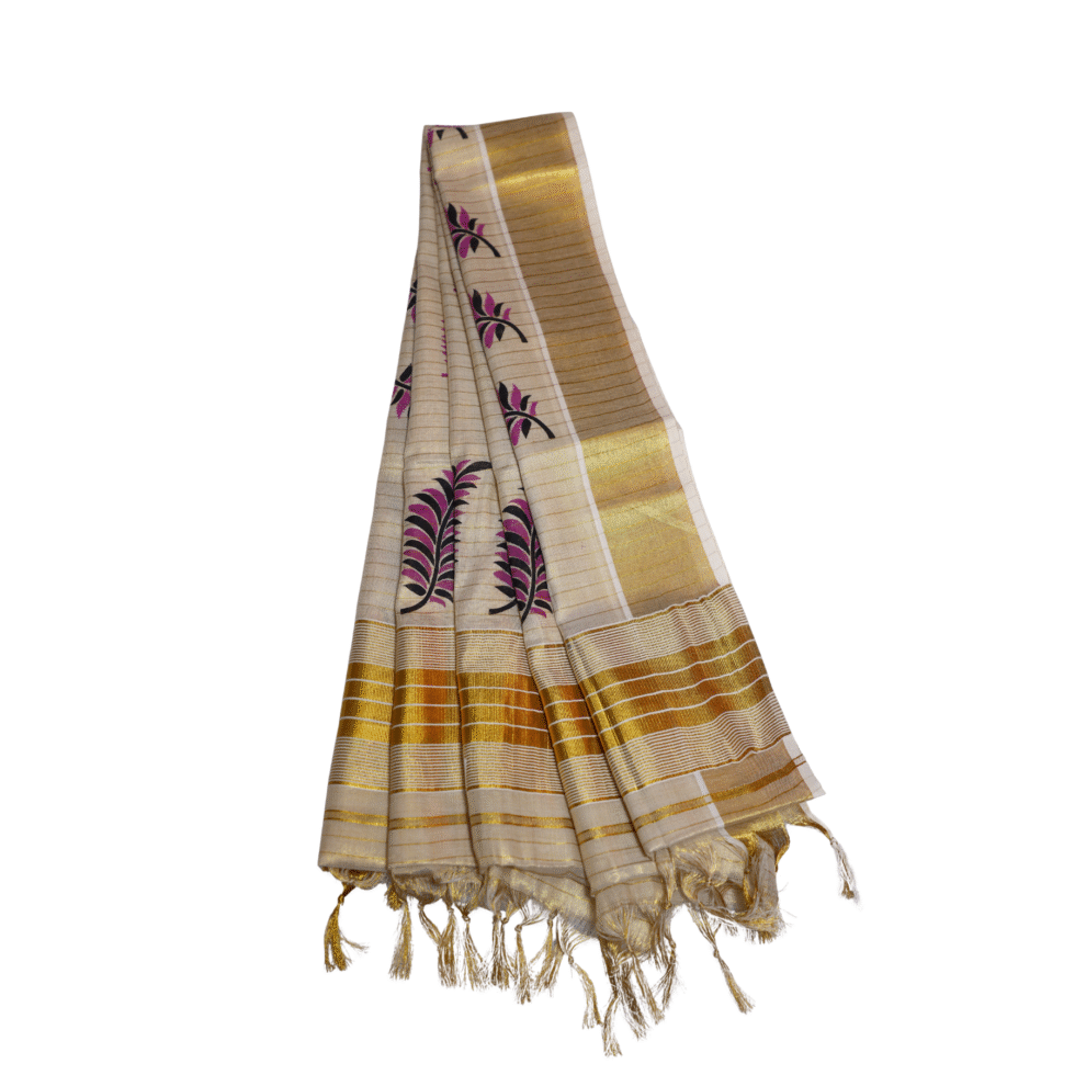 Ramsons Chitrapata Tissue Saree with Leaf Printed Design - RM4349 Violet