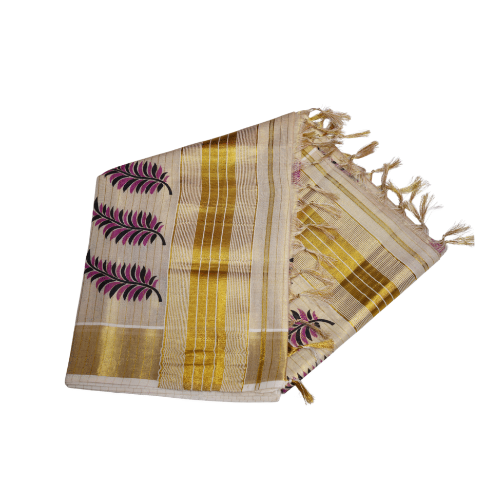 Ramsons Chitrapata Tissue Saree with Leaf Printed Design - RM4349 Violet