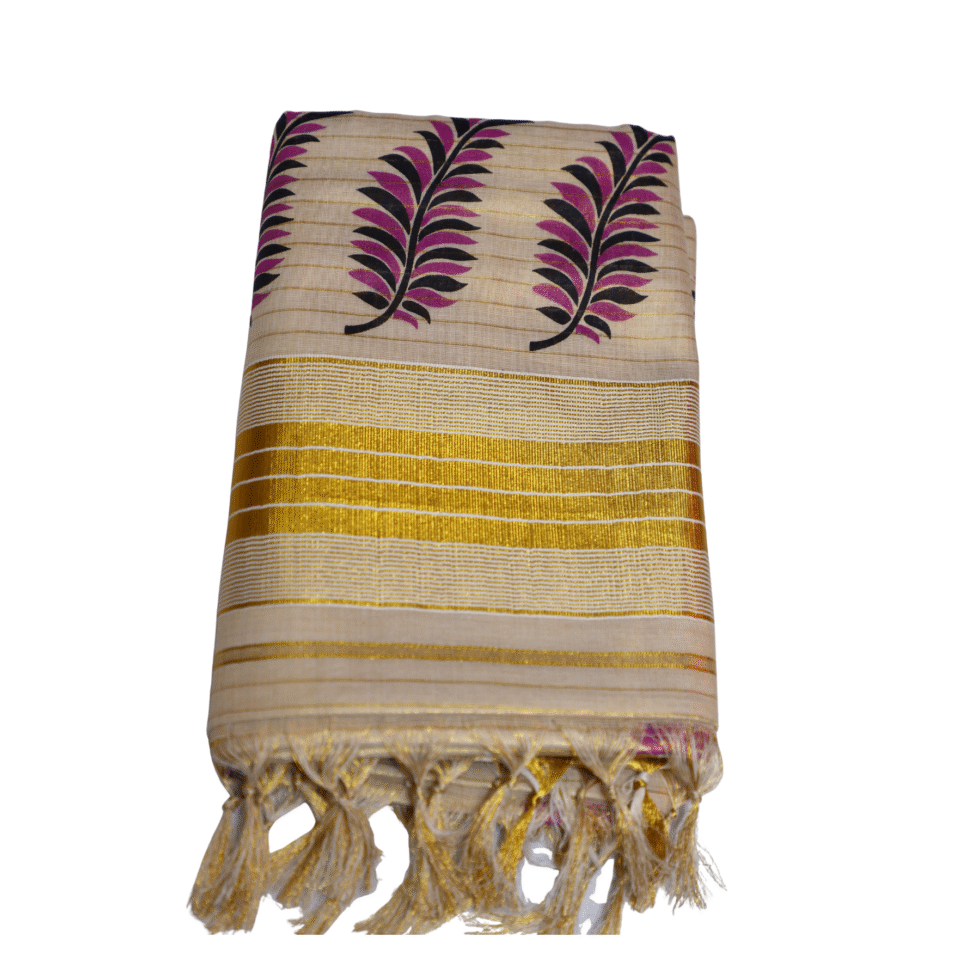 Ramsons Chitrapata Tissue Saree with Leaf Printed Design - RM4349 Violet