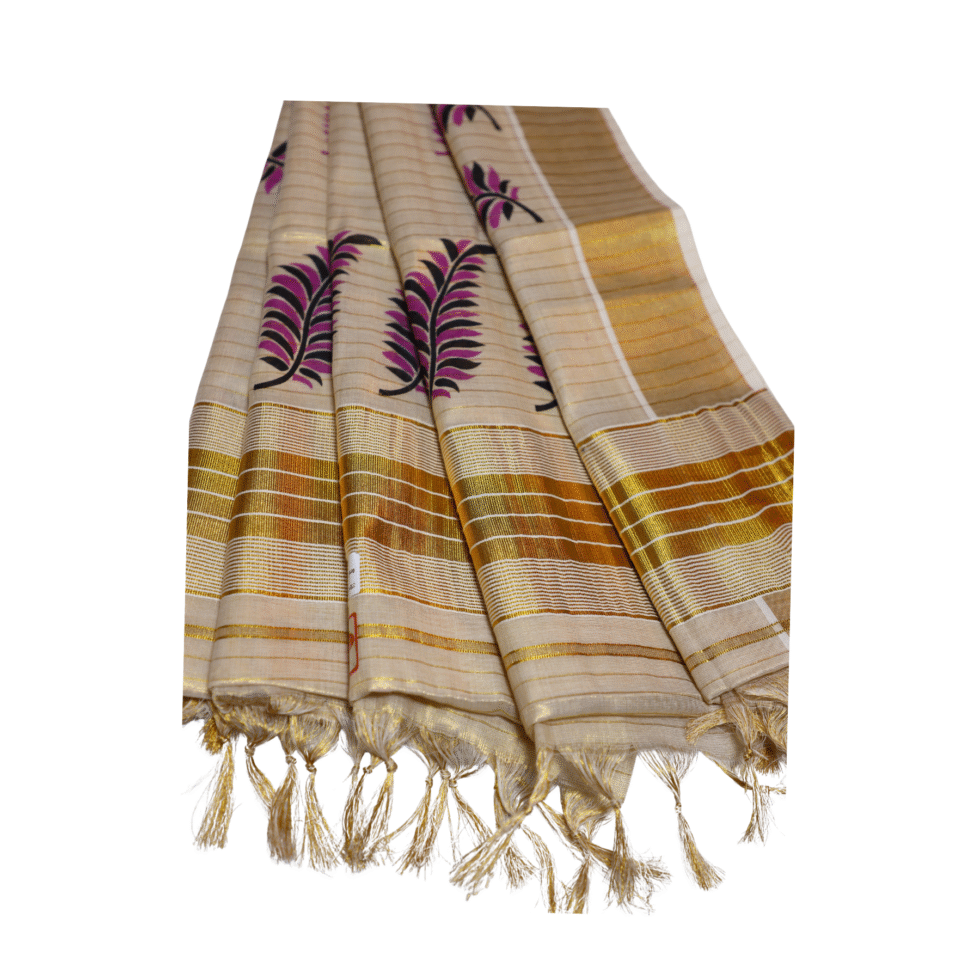 Ramsons Chitrapata Tissue Saree with Leaf Printed Design - RM4349 Violet