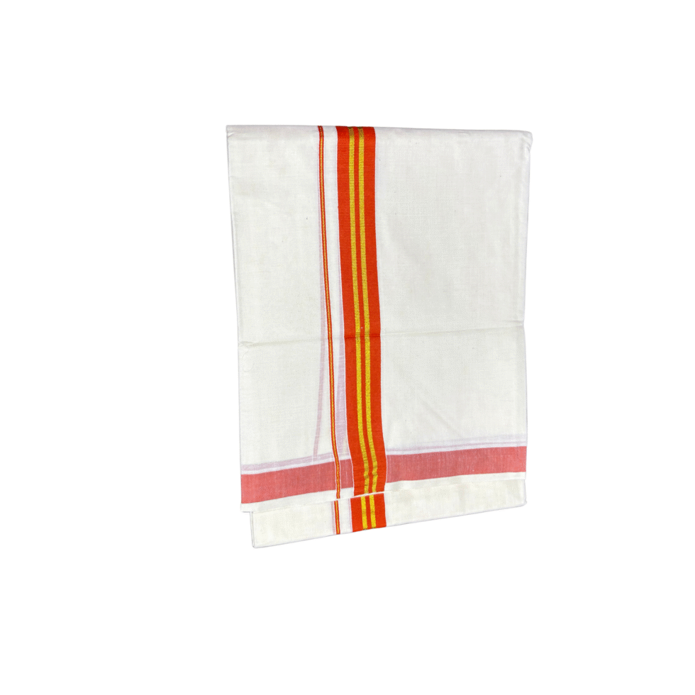 Ramsons Cotton Cream Double Dhoti with 1 Inch Reddish Orange Jari - RM299