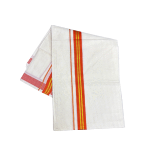 Ramsons Cotton Cream Double Dhoti with 1 Inch Reddish Orange Jari - RM299
