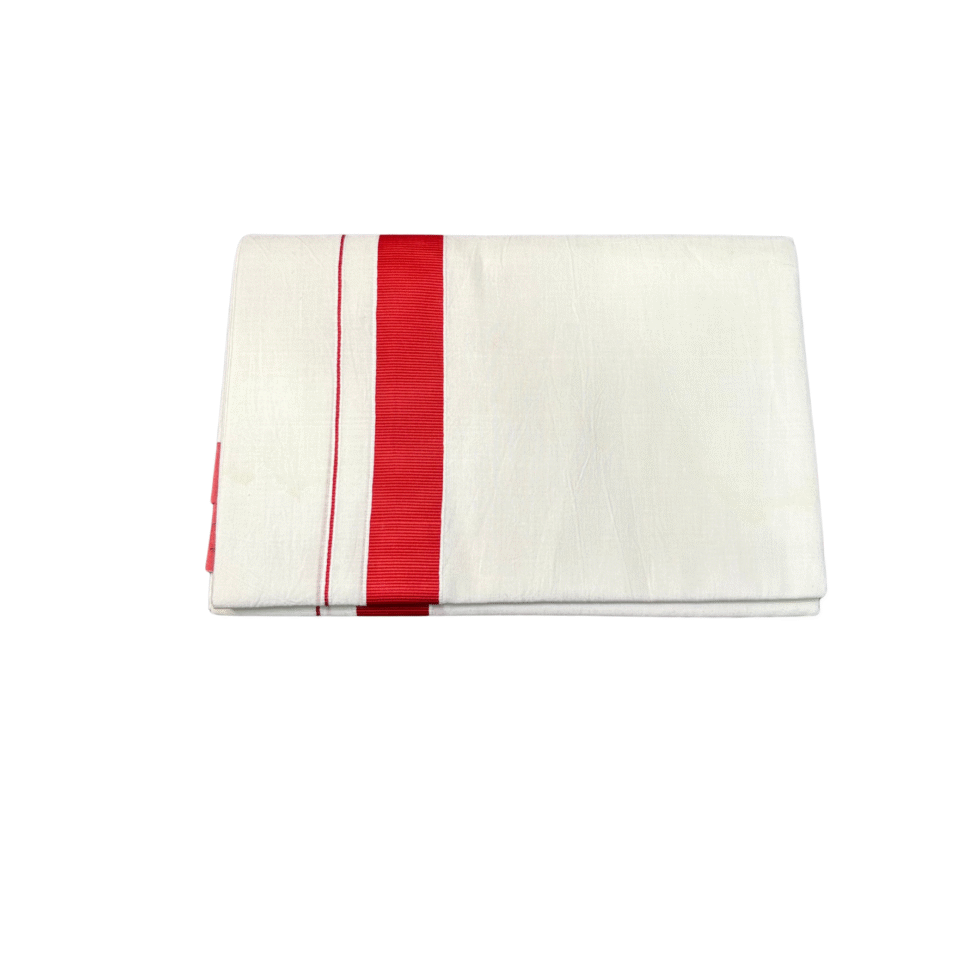 Ramsons Cotton White Single Dhoti with 1 Inch Maroon Kattikara - RM805