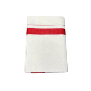 Ramsons Cotton White Single Dhoti with 1 Inch Maroon Kattikara - RM805