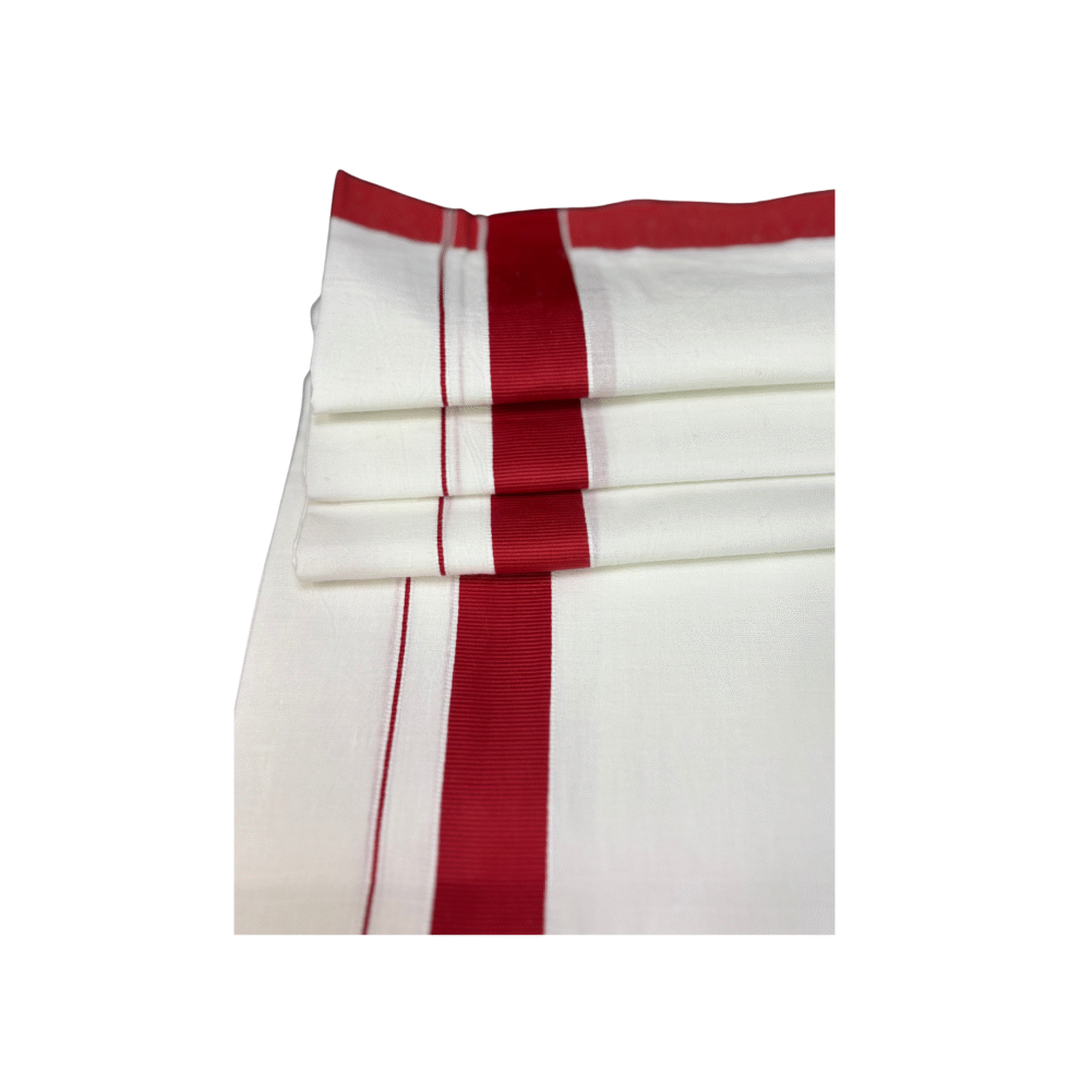 Ramsons Cotton White Single Dhoti with 1 Inch Maroon Kattikara - RM805