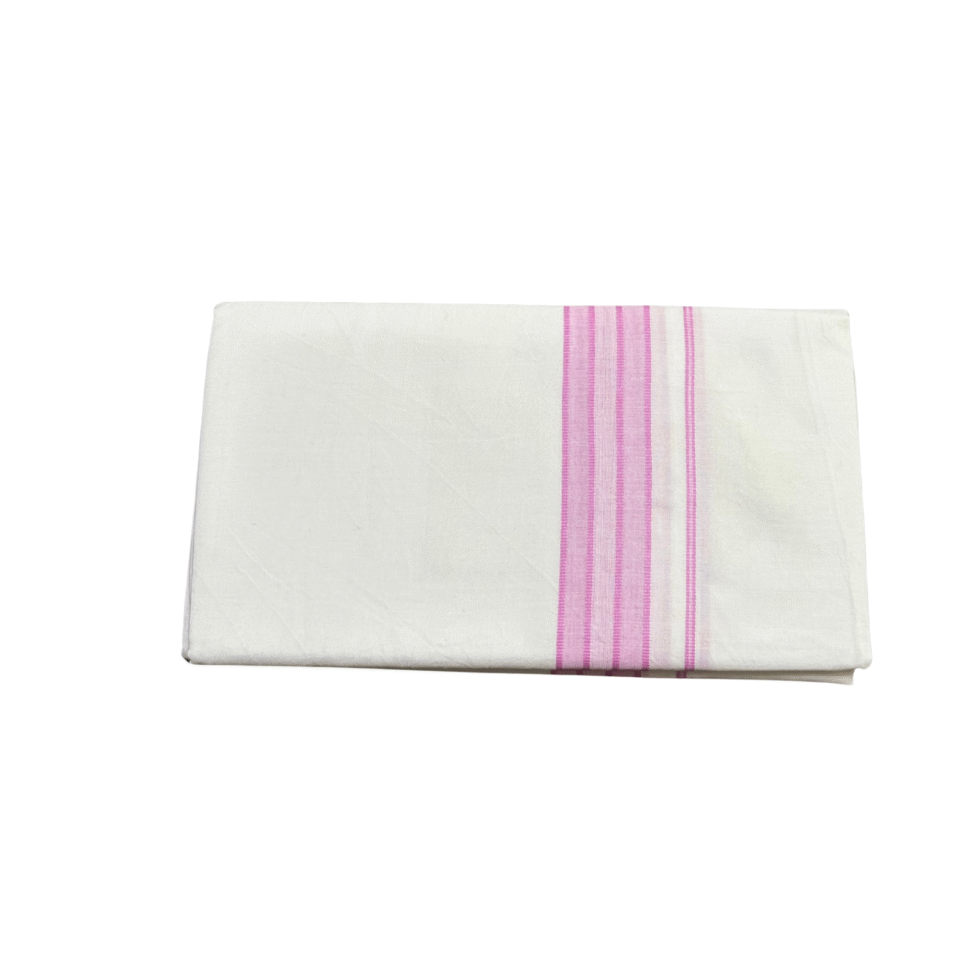 Ramsons Cotton White Single Dhoti with Pink Kara – RM5093