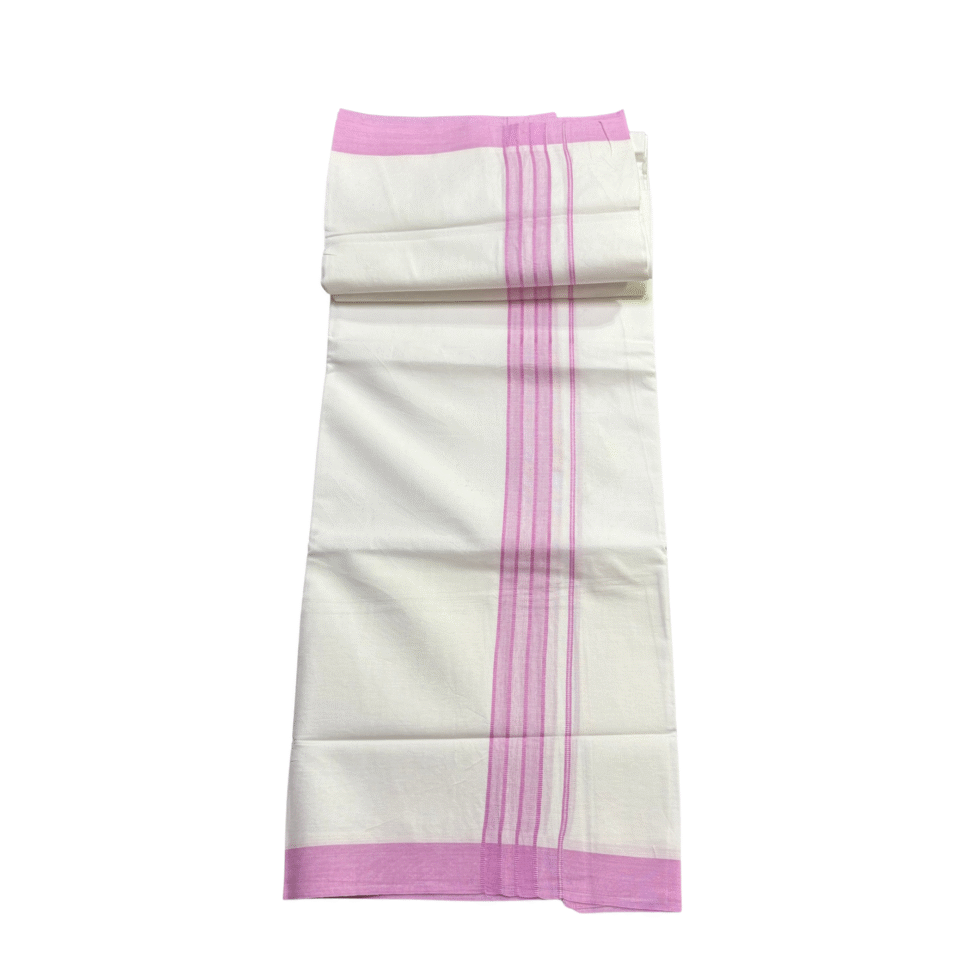 Ramsons Cotton White Single Dhoti with Pink Kara – RM5093