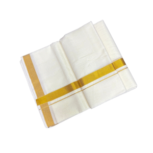 Ramsons Cream Cotton Double Dhoti with 1 inch Kasavu - RM997