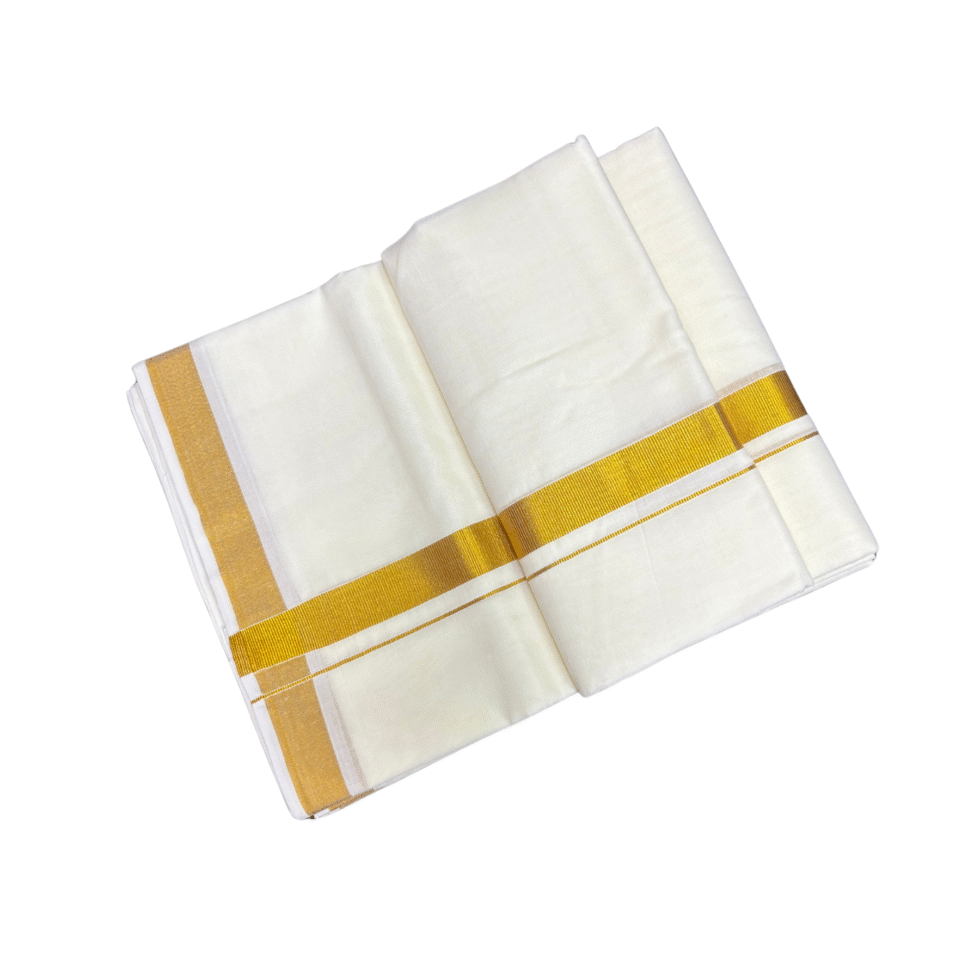 Ramsons Cream Cotton Double Dhoti with 1 inch Kasavu - RM997