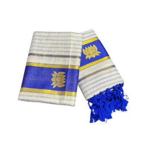 Ramsons Gold Lotus Printed Tissue Set Mundu with Tassels – RM6488