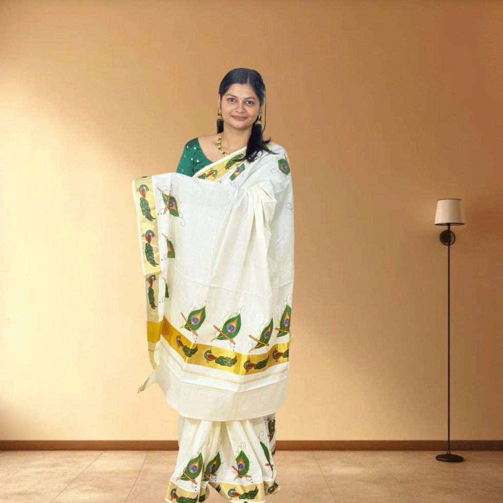 Ramsons Mayilpeeli Cotton Kasavu Saree - RM1658