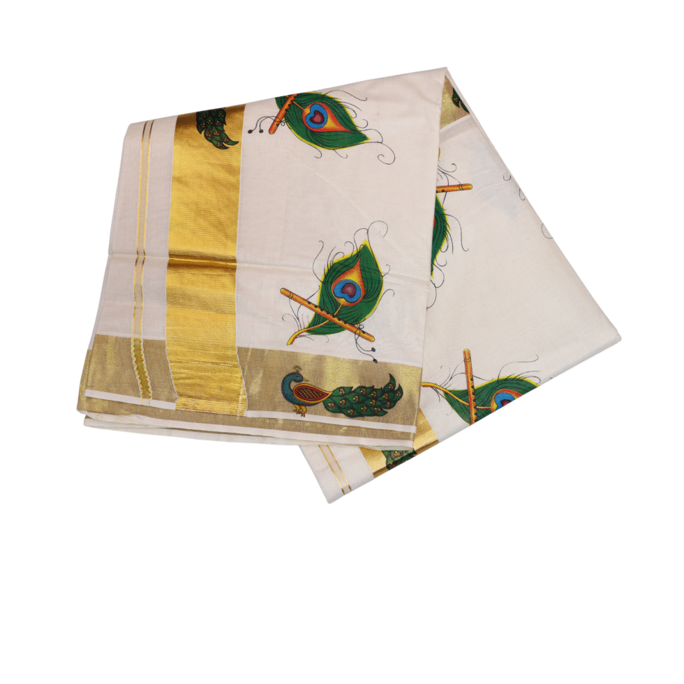 Ramsons Mayilpeeli Cotton Kasavu Saree - RM1658 _ Onam Collection