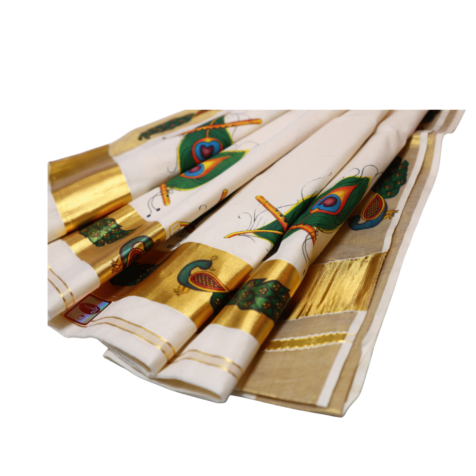 Ramsons Mayilpeeli Tissue Kasavu Saree - RM1658 _ Onam Collection