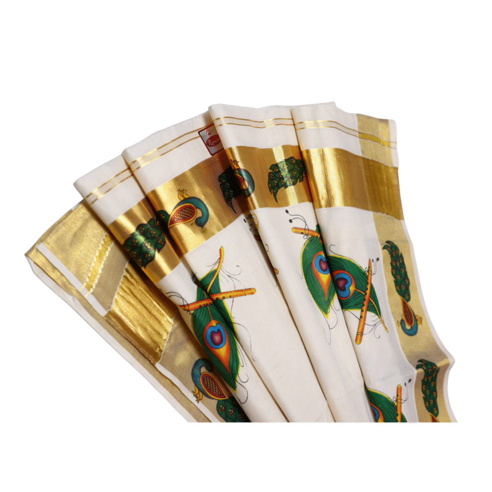 Ramsons Mayilpeeli Tissue Kasavu Saree - RM1658 _ Onam Collection