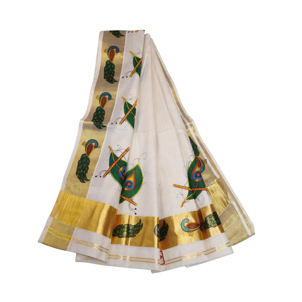 Ramsons Mayilpeeli Tissue Kasavu Saree - RM1658 _ Onam Collection