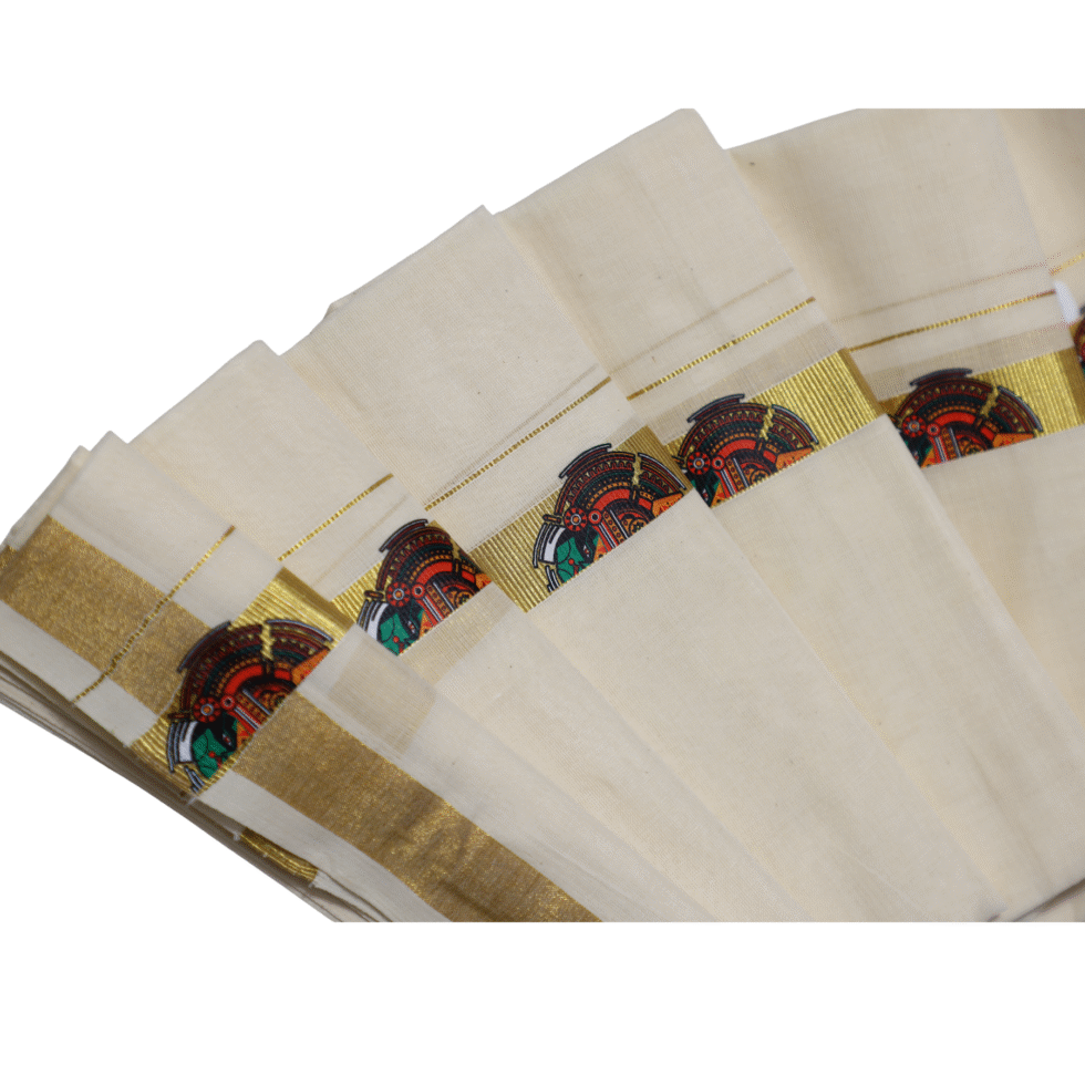 Ramsons Muralika Double Dhoti with Kathakali Mural Design - RM208