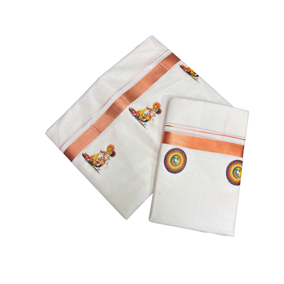 Ramsons Onam Special Printed Cotton Double Dhoti - RM922