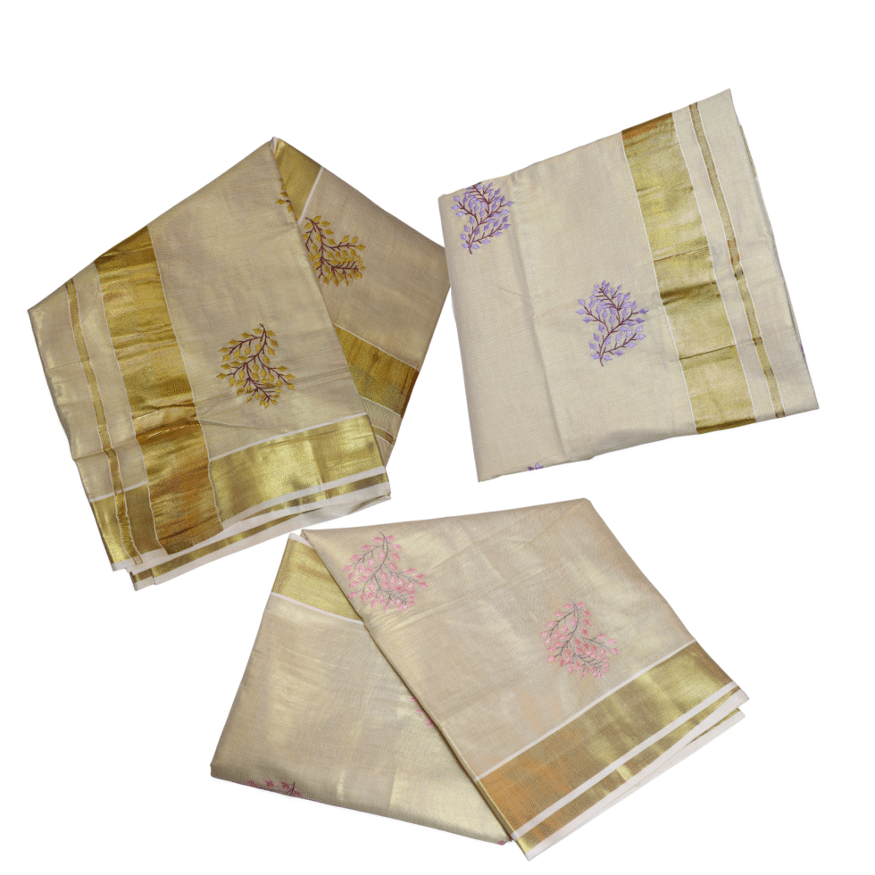 Ramsons Patralekha Tissue Saree with Leaf Embroidery - RM4001