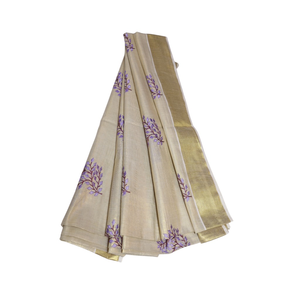 Ramsons Patralekha Tissue Saree with Leaf Embroidery - RM4001 Violet