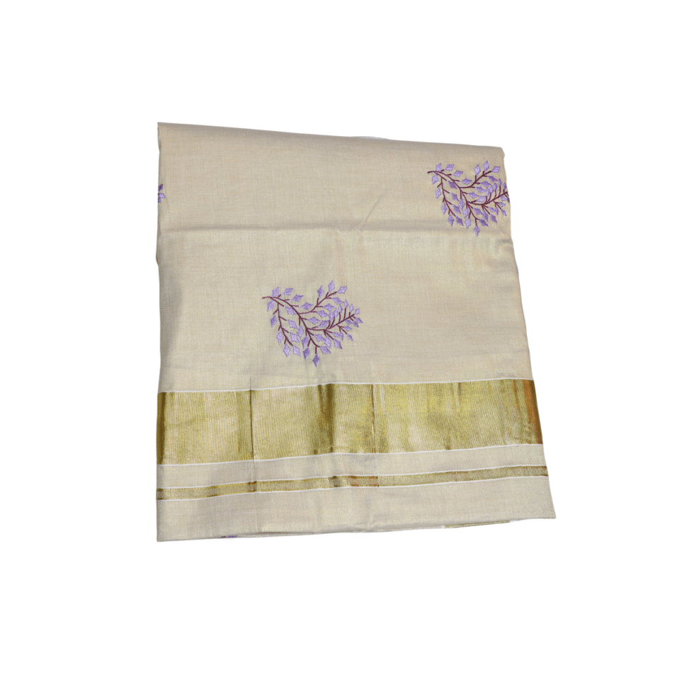 Ramsons Patralekha Tissue Saree with Leaf Embroidery - RM4001 Violet