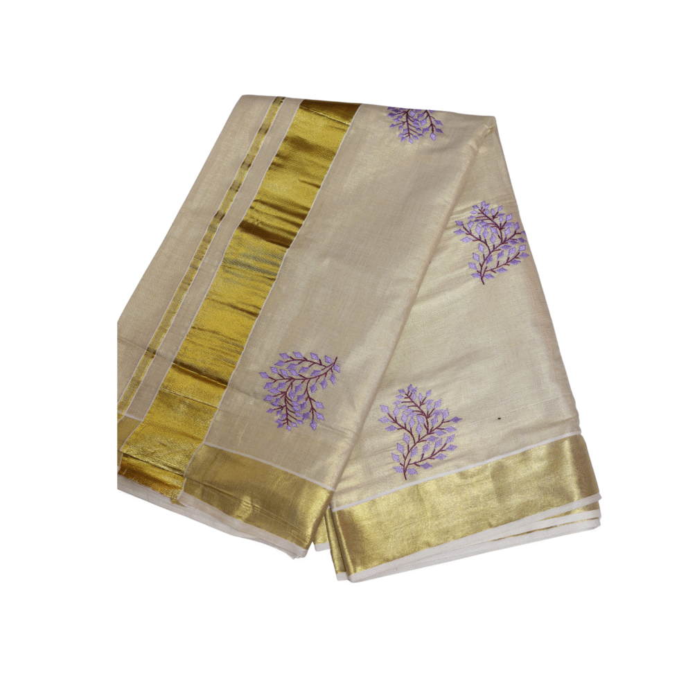 Ramsons Patralekha Tissue Saree with Leaf Embroidery - RM4001 Violet
