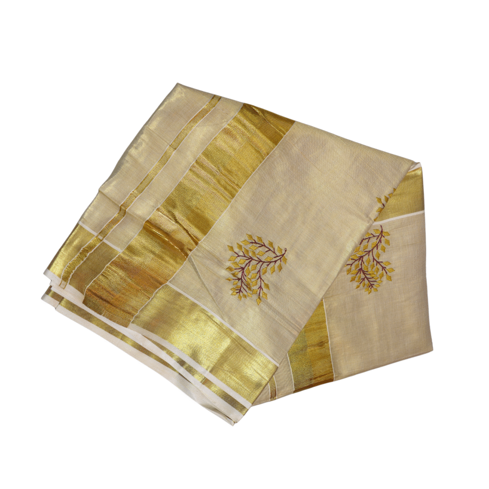 Ramsons Patralekha Tissue Saree with Leaf Embroidery - RM4001 Yellow