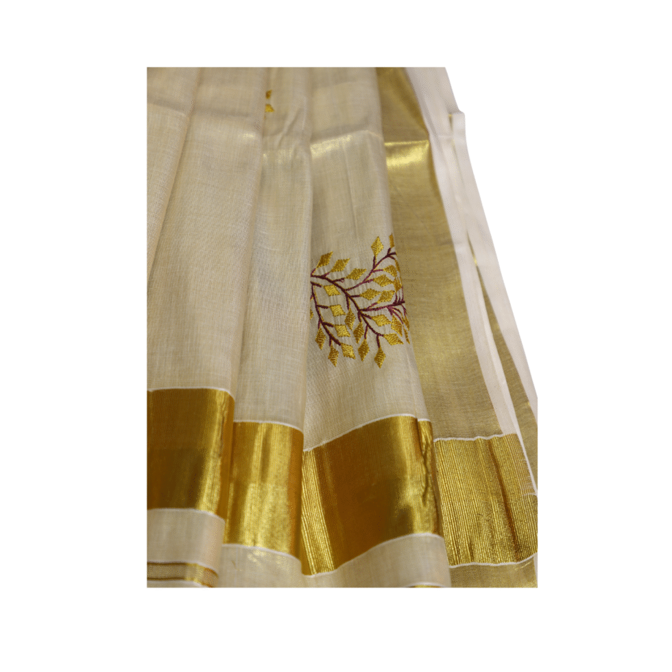 Ramsons Patralekha Tissue Saree with Leaf Embroidery - RM4001 Yellow