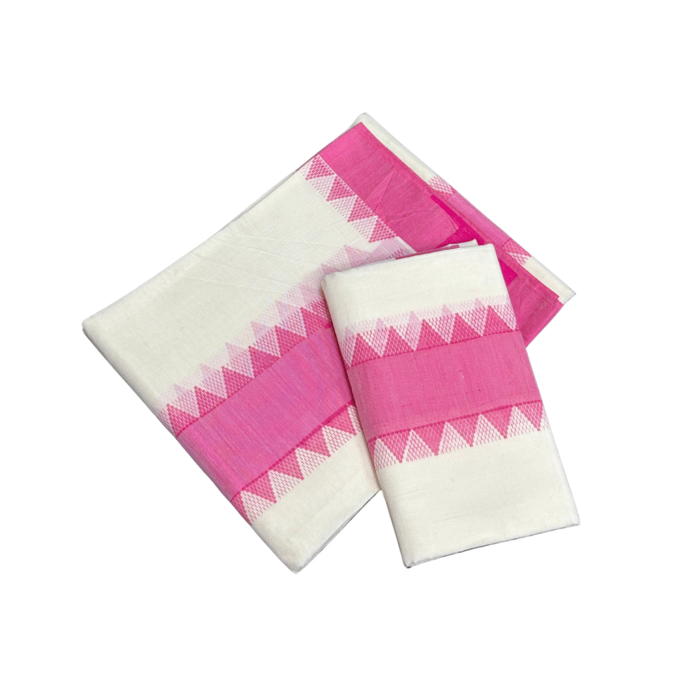 Ramsons Pink Temple Design Cotton Set Mundu - RM6487