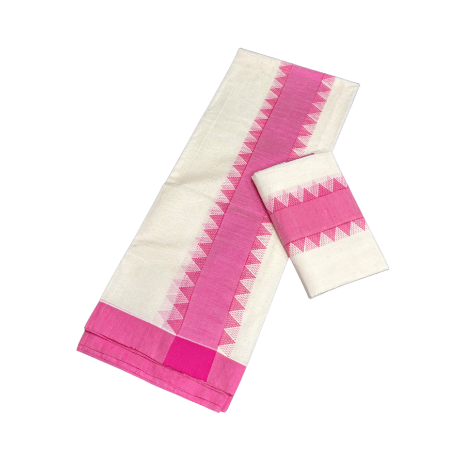 Ramsons Pink Temple Design Cotton Set Mundu - RM6487