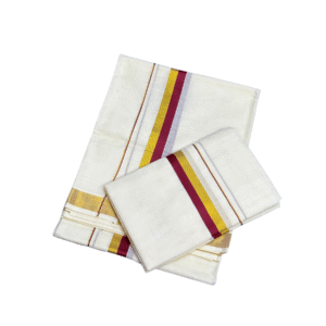 Ramsons Simple Cotton Set Mundu with Gold and Maroon Kara – RM89