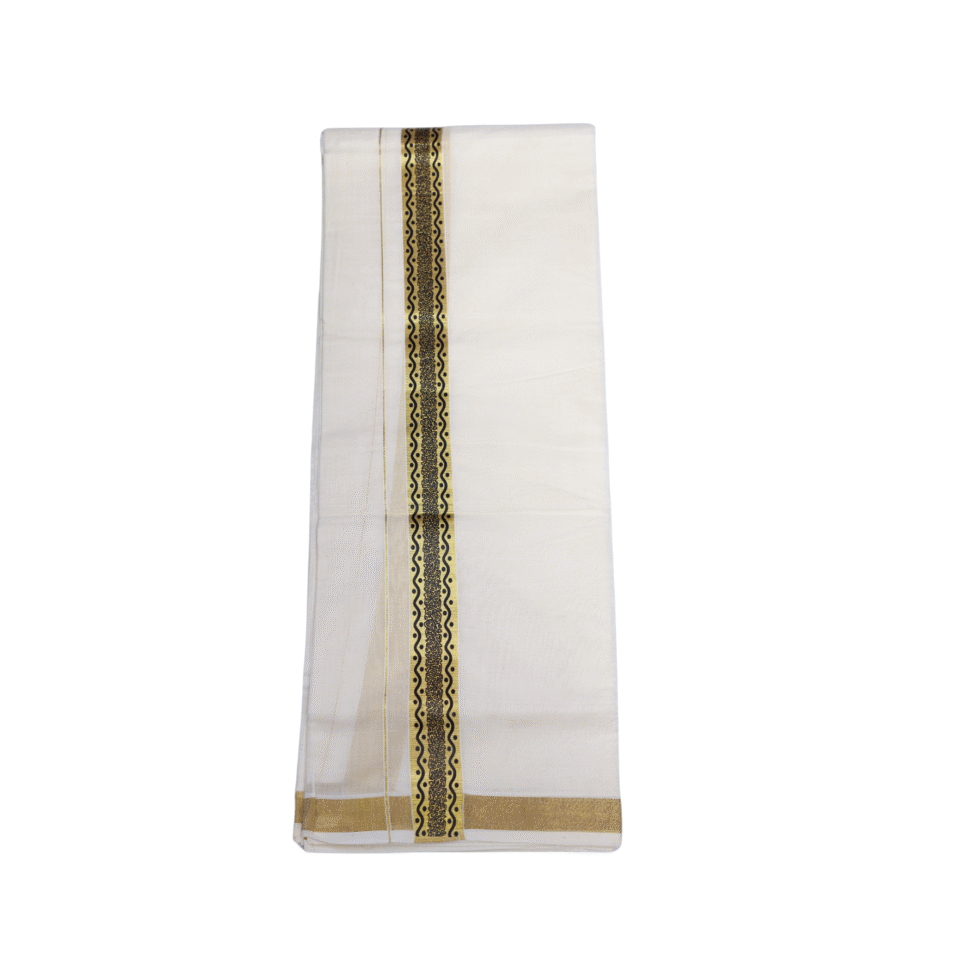 Ramsons Suvastra Double Dhoti with Black Printed Design on Kasavu - RM3704