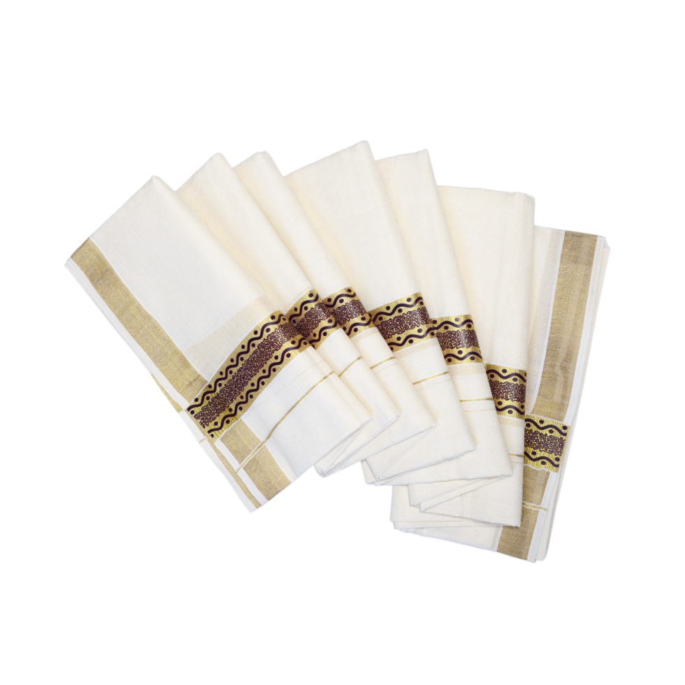 Ramsons Suvastra Double Dhoti with Dark Brown Printed Design on Kasavu - RM3704